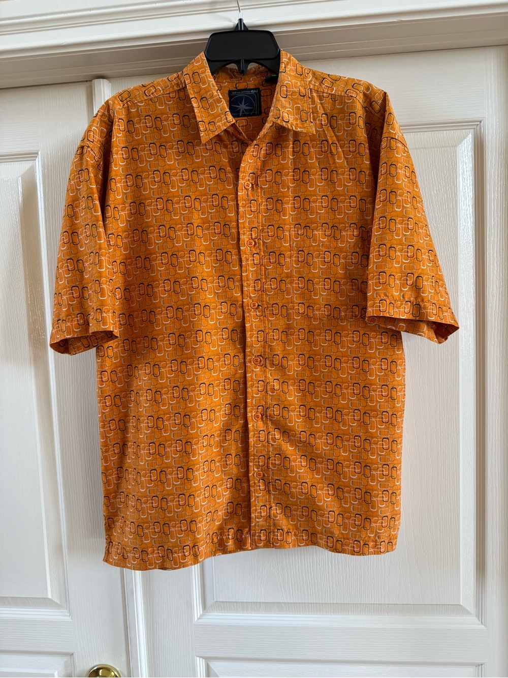 Address Unknown 64  Button Up Shirt Men's Large Orange Geometric Retro